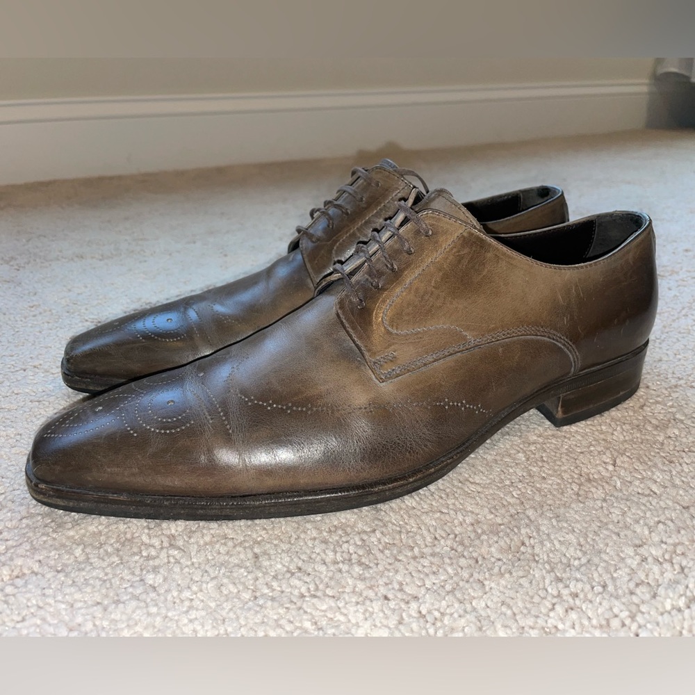 Rare Heyraud Leather Brown Men Shoes Genuine Leather Made in Italy Size 10